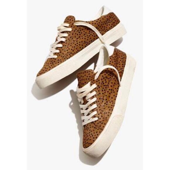 Madewell Sidewalk Low Top Spot Calf Hair Lace Up Sneakers Brwn Blck Sz W 7/M 5.5 - Picture 2 of 15